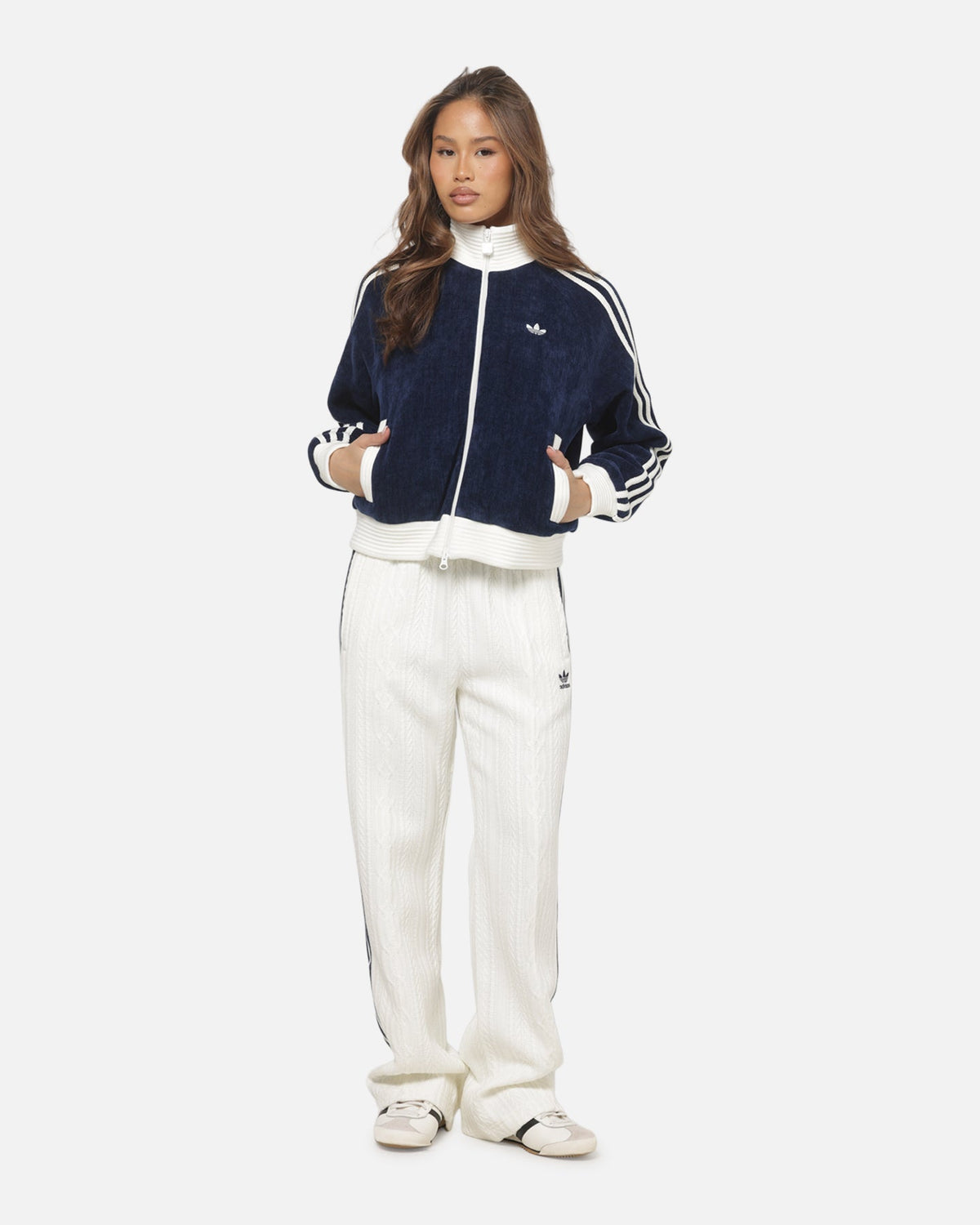 Best-Selling Adidas Women's Velour Knit Track Top Navy/Off White