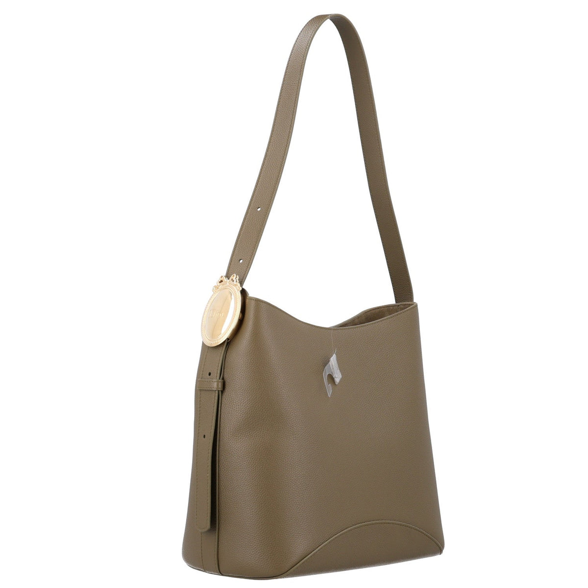 Grained Calfskin Medium Medaillon Bucket Bag Khaki AT My store