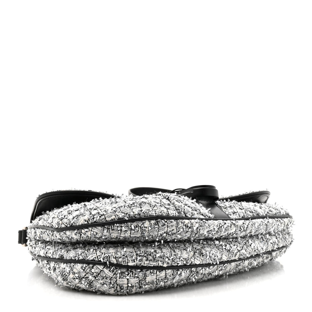 Tweed Saddle Crossbody Bag Black Silver AT My store