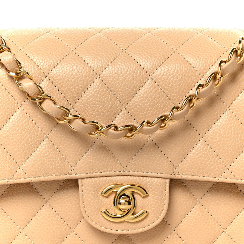 Caviar Quilted Medium Double Flap Beige At My store