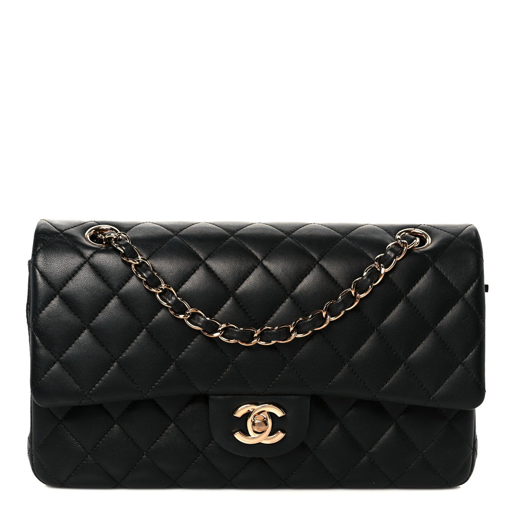 Lambskin Quilted Medium Double Flap Black At My store