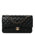 Lambskin Quilted Medium Double Flap Black At My store