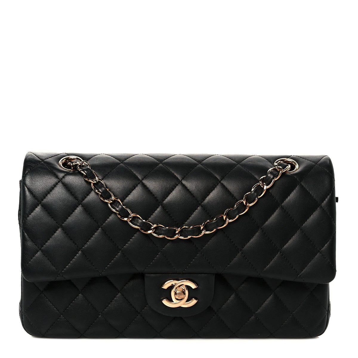 Lambskin Quilted Medium Double Flap Black At My store