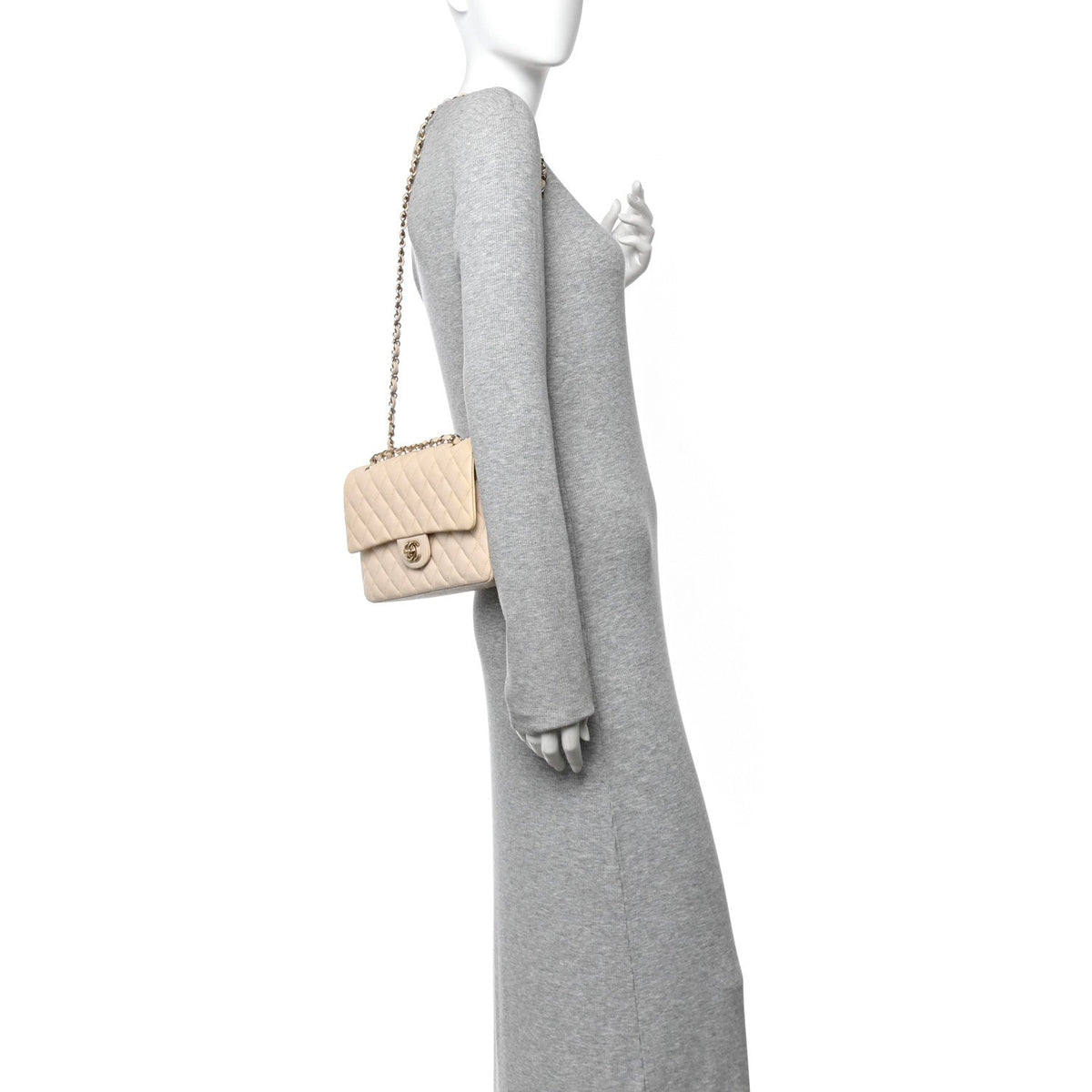 Caviar Quilted Medium Double Flap Light Beige At My store