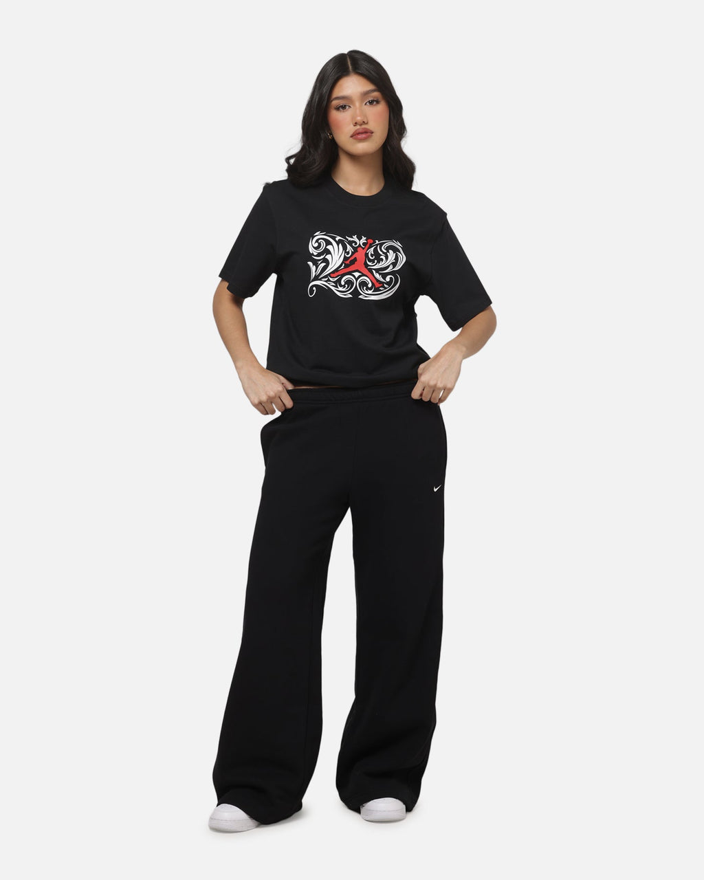 Top Seller Nike Women's Studio Fleece Medium Weight Mid-Rise Wide-Leg Pants Black