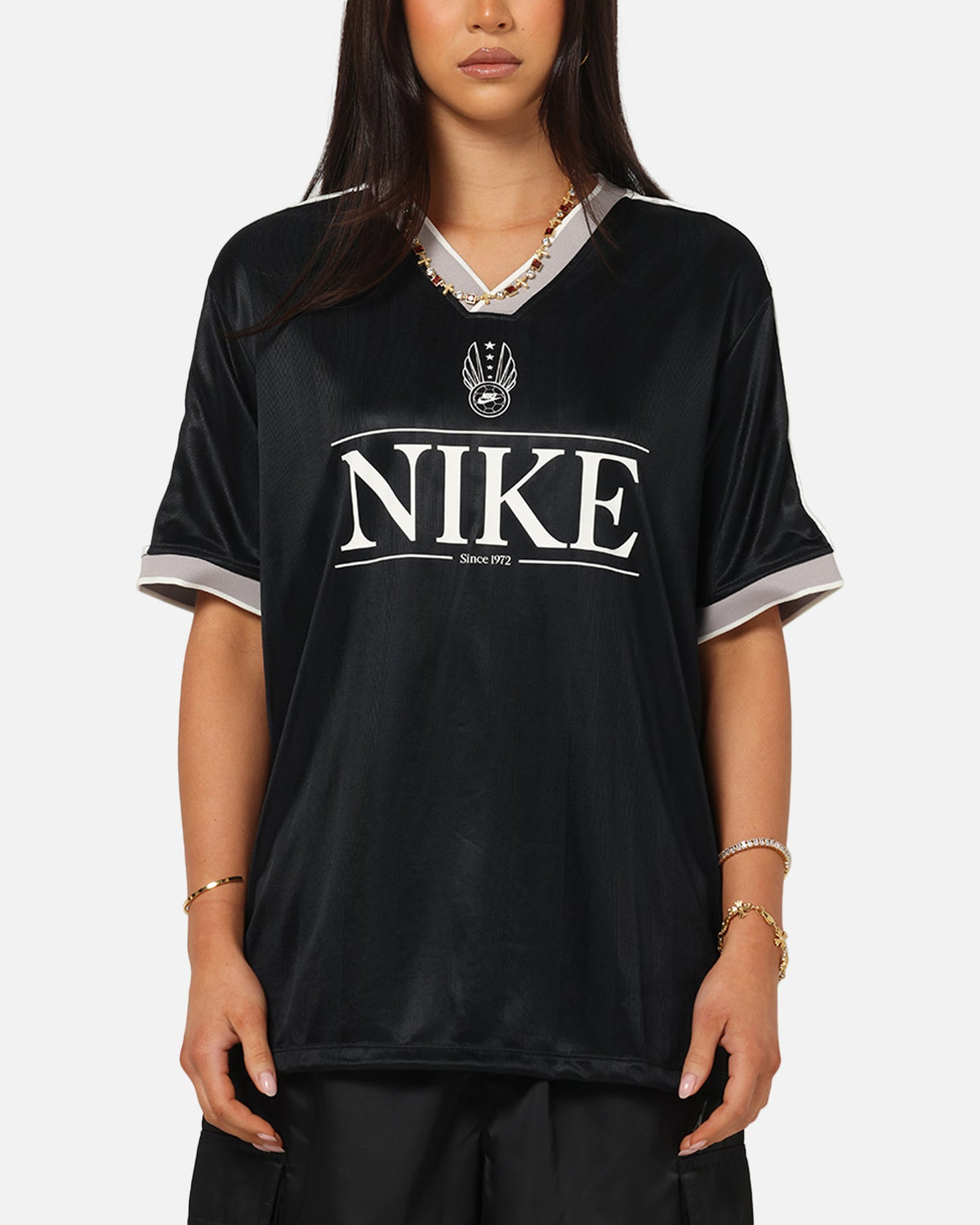 Top Seller Nike Women's Sportswear V-Neck Jersey Black/White/Grey