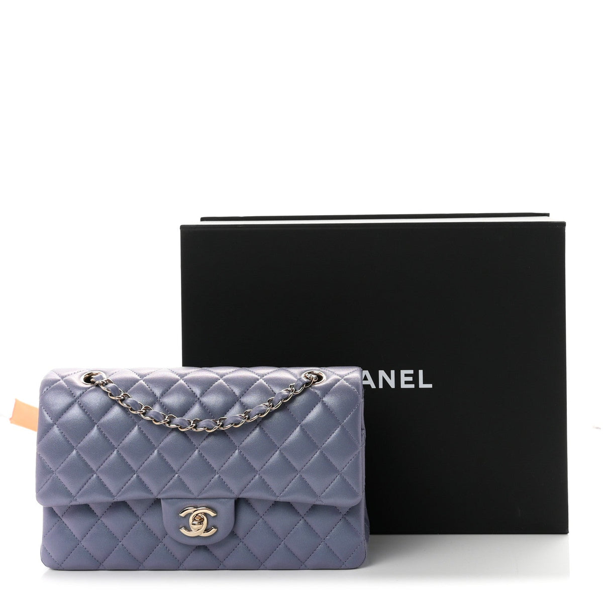 Iridescent Lambskin Quilted Medium Double Flap Light Purple At My store