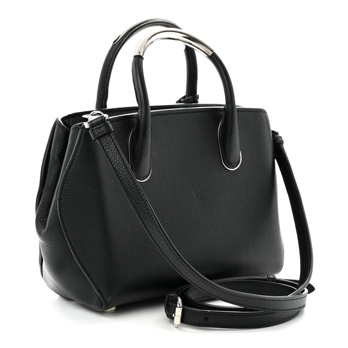 Grained Calfskin Small Open Bar Tote Black AT My store