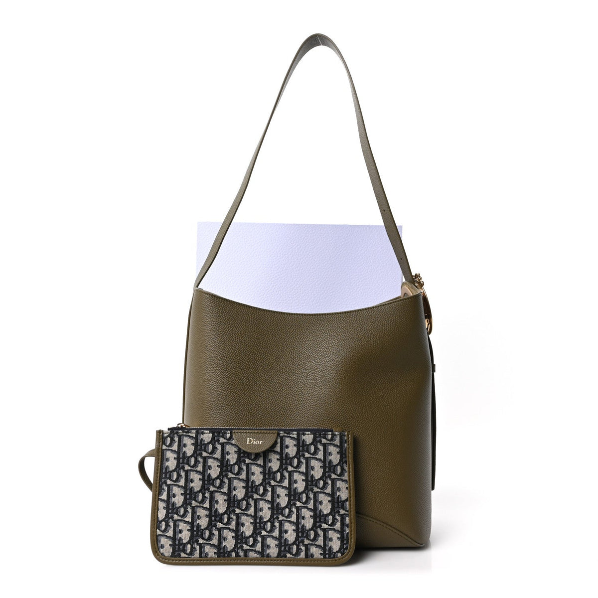 Grained Calfskin Medium Medaillon Bucket Bag Khaki AT My store