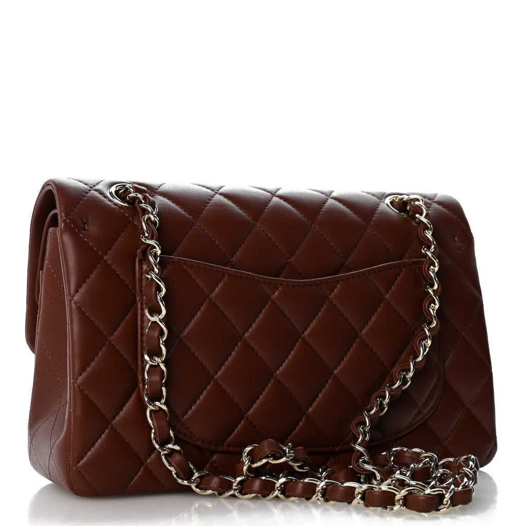 Lambskin Quilted Small Double Flap Dark Brown At My store