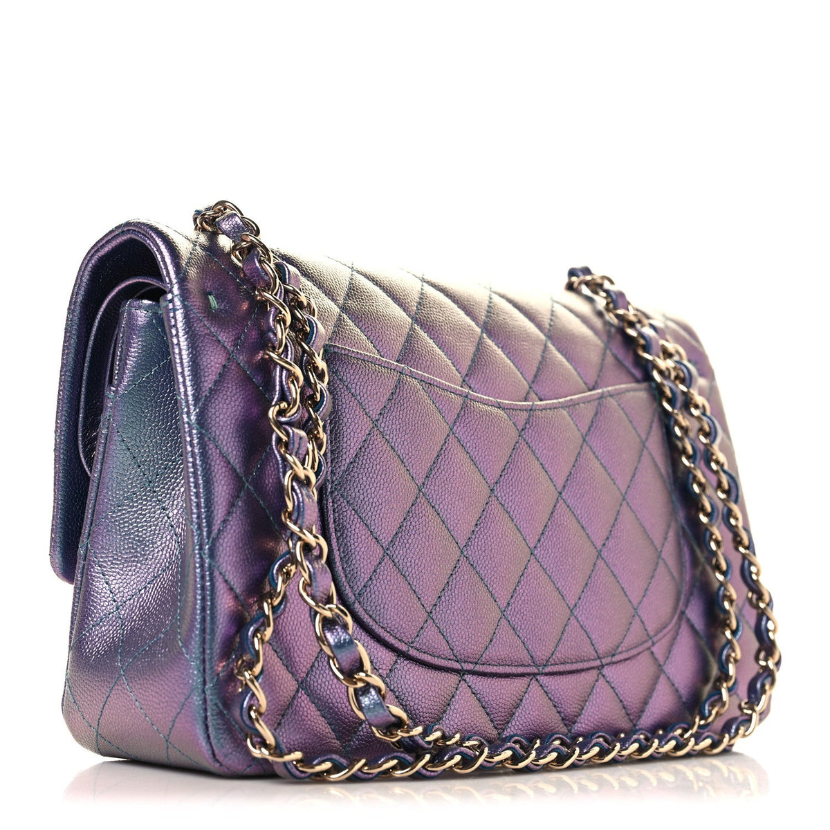 Iridescent Caviar Quilted Medium Double Flap Purple At My store