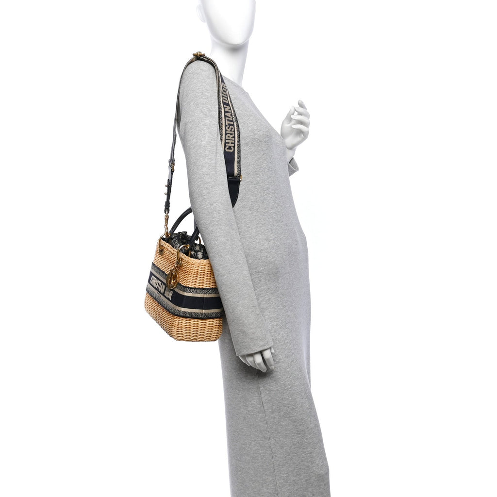 Wicker Oblique Medium Lady Dior Bag Blue AT My store