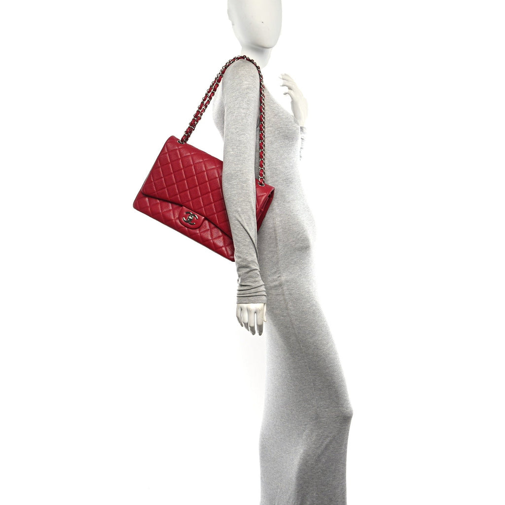 Caviar Quilted Maxi Double Flap Dark Red At My store