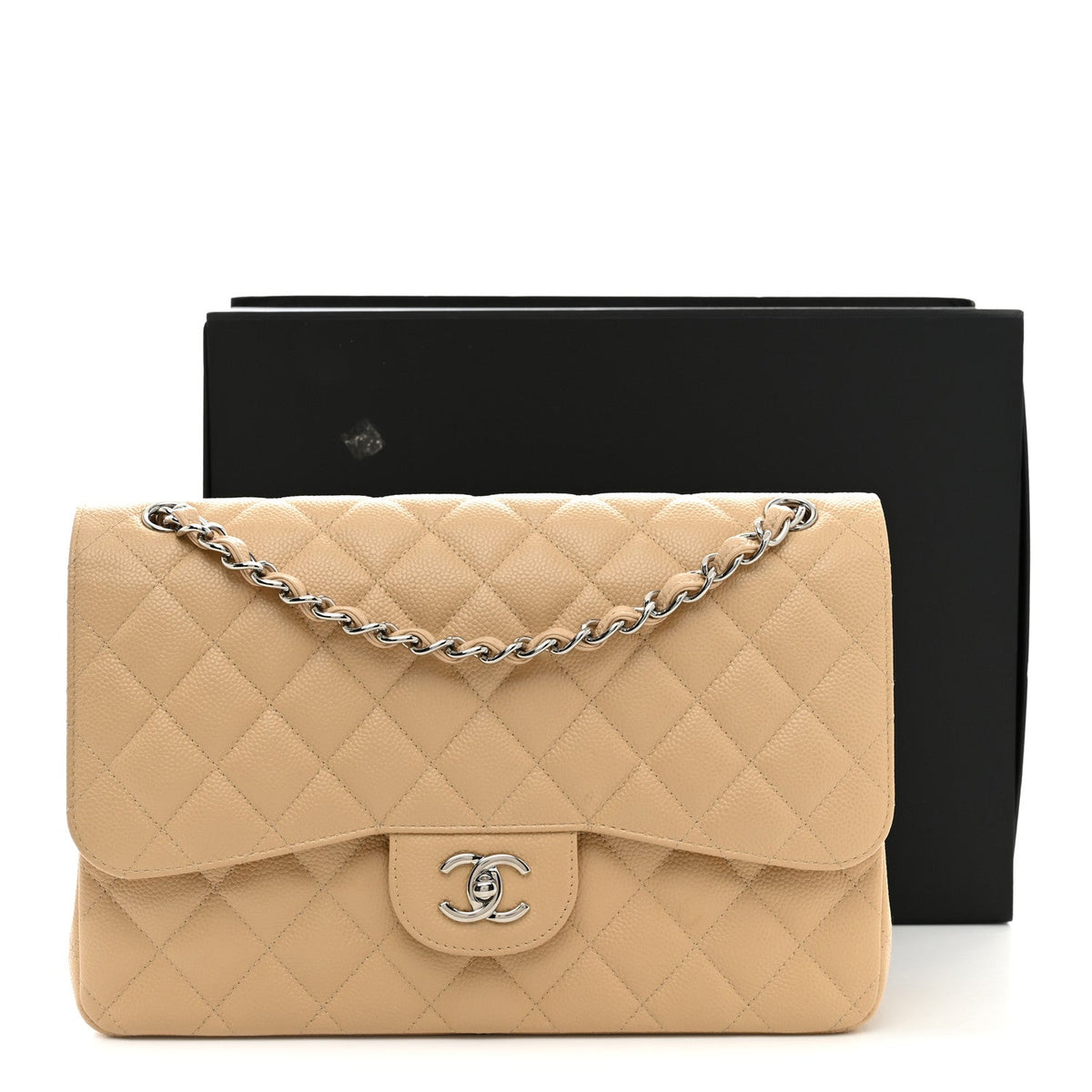 Caviar Quilted Jumbo Double Flap Light Beige At My store