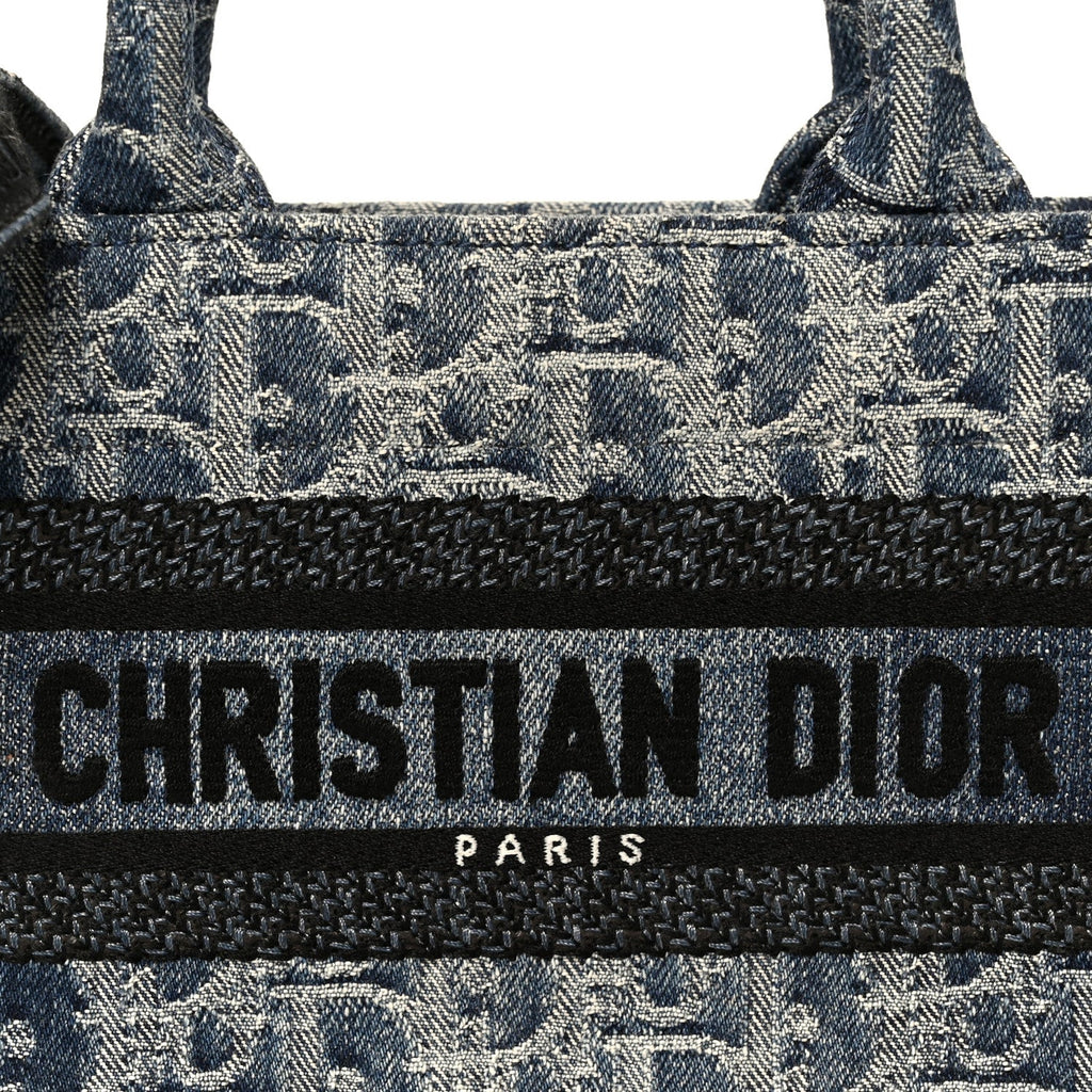 Denim Oblique Mini Book Tote With Strap Blue AT My store