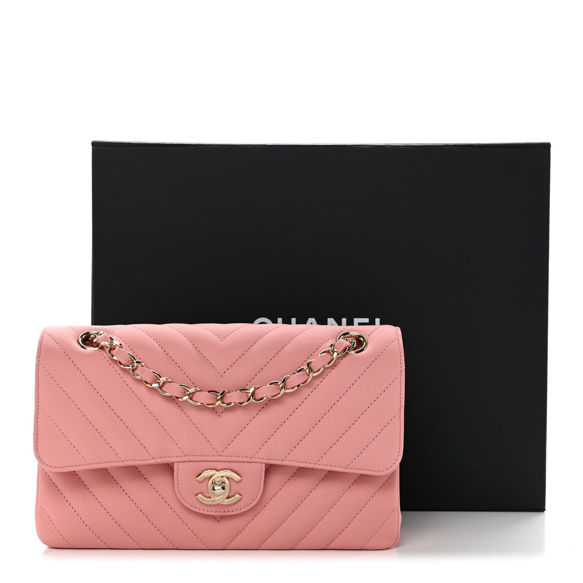 Caviar Chevron Quilted Small Double Flap Pink At My store