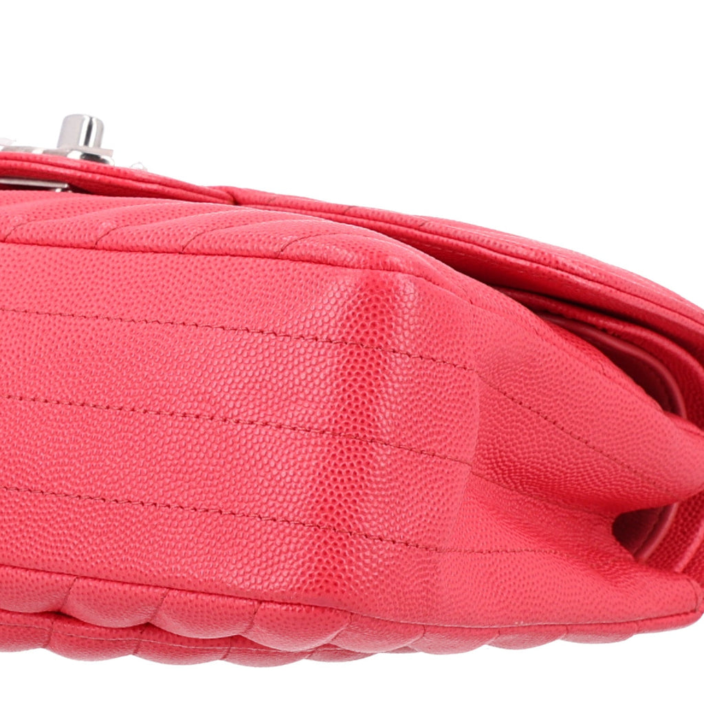 Caviar Chevron Quilted Small Double Flap Dark Pink At My store