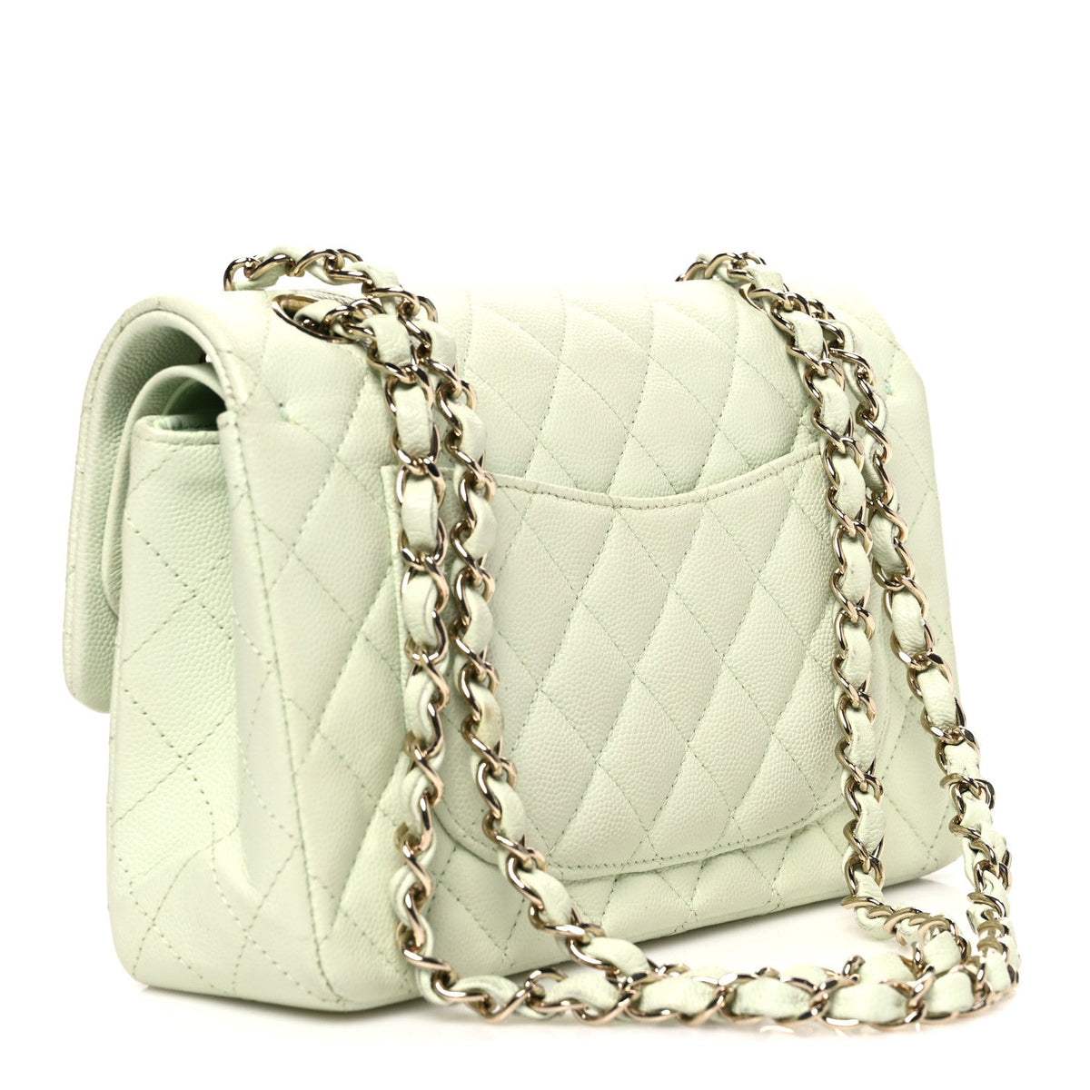 Caviar Quilted Small Double Flap Light Green At My store