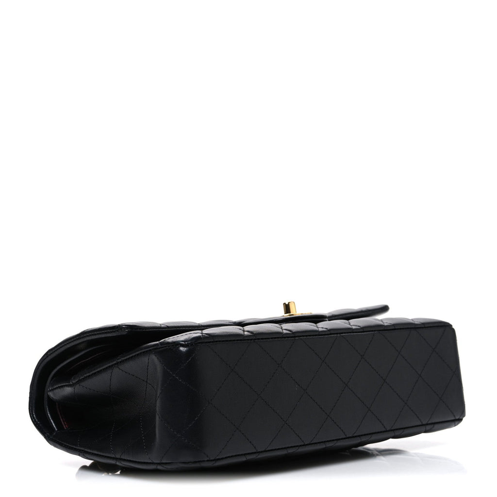 Lambskin Quilted Medium Double Flap Black At My store