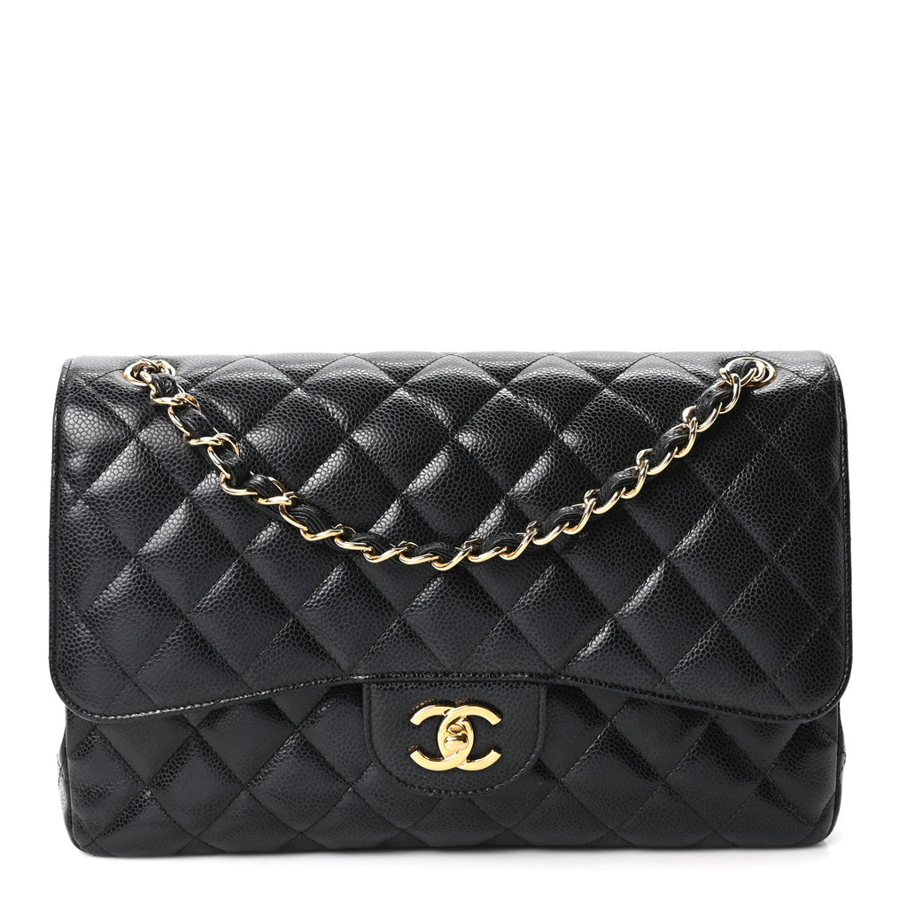 Caviar Quilted Jumbo Double Flap Black At My store