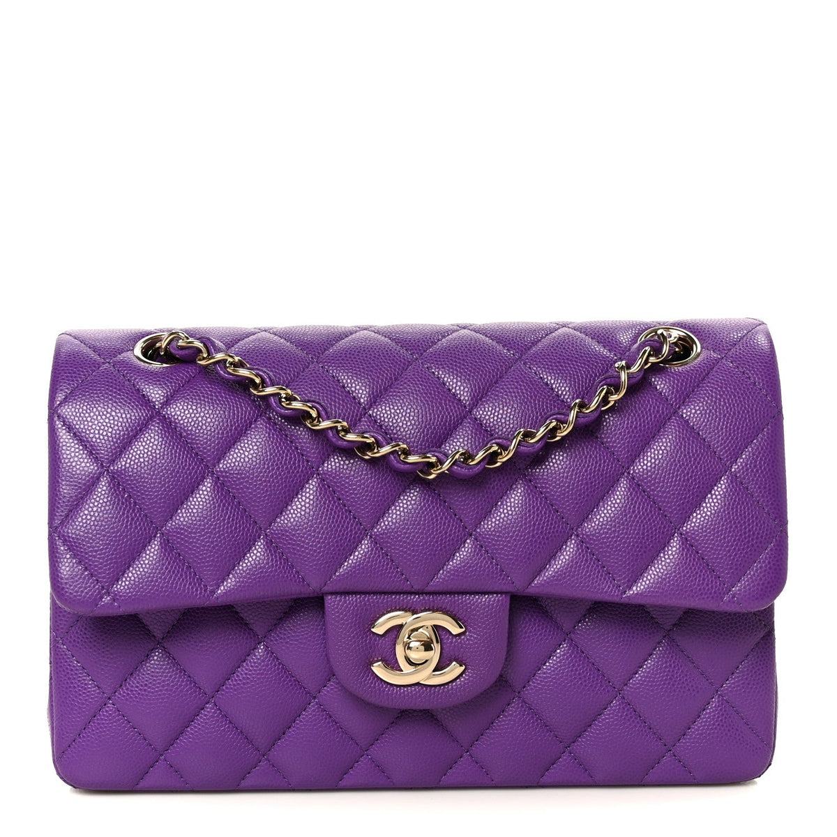 Caviar Quilted Small Double Flap Purple At My store