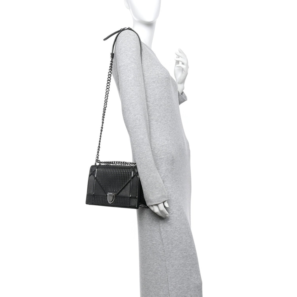 Metallic Patent Micro-Cannage Medium Diorama Flap Bag Onyx Black AT My store