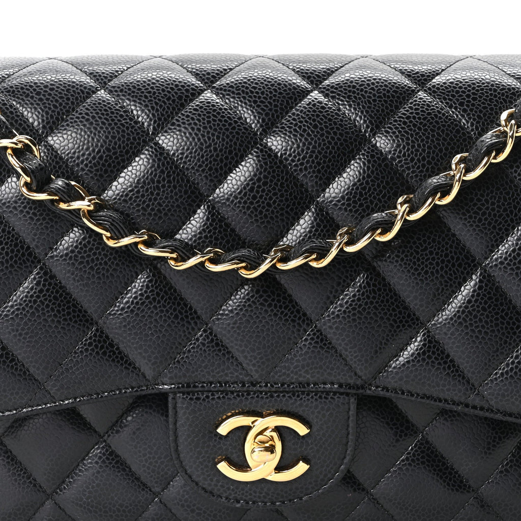 Caviar Quilted Jumbo Double Flap Black At My store