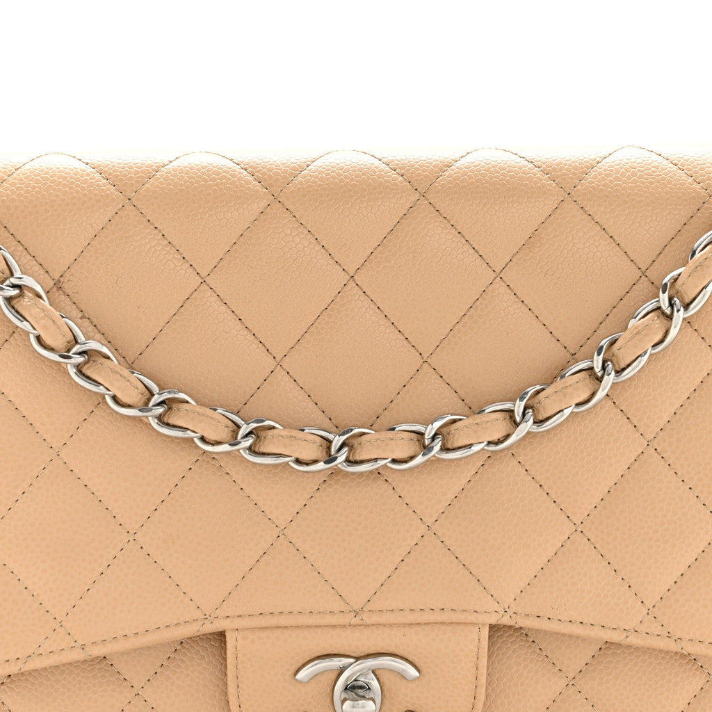 Caviar Quilted Jumbo Double Flap Beige Clair At My store