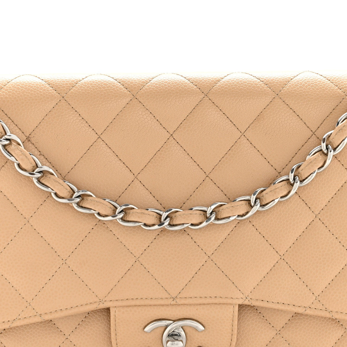 Caviar Quilted Jumbo Double Flap Beige Clair At My store