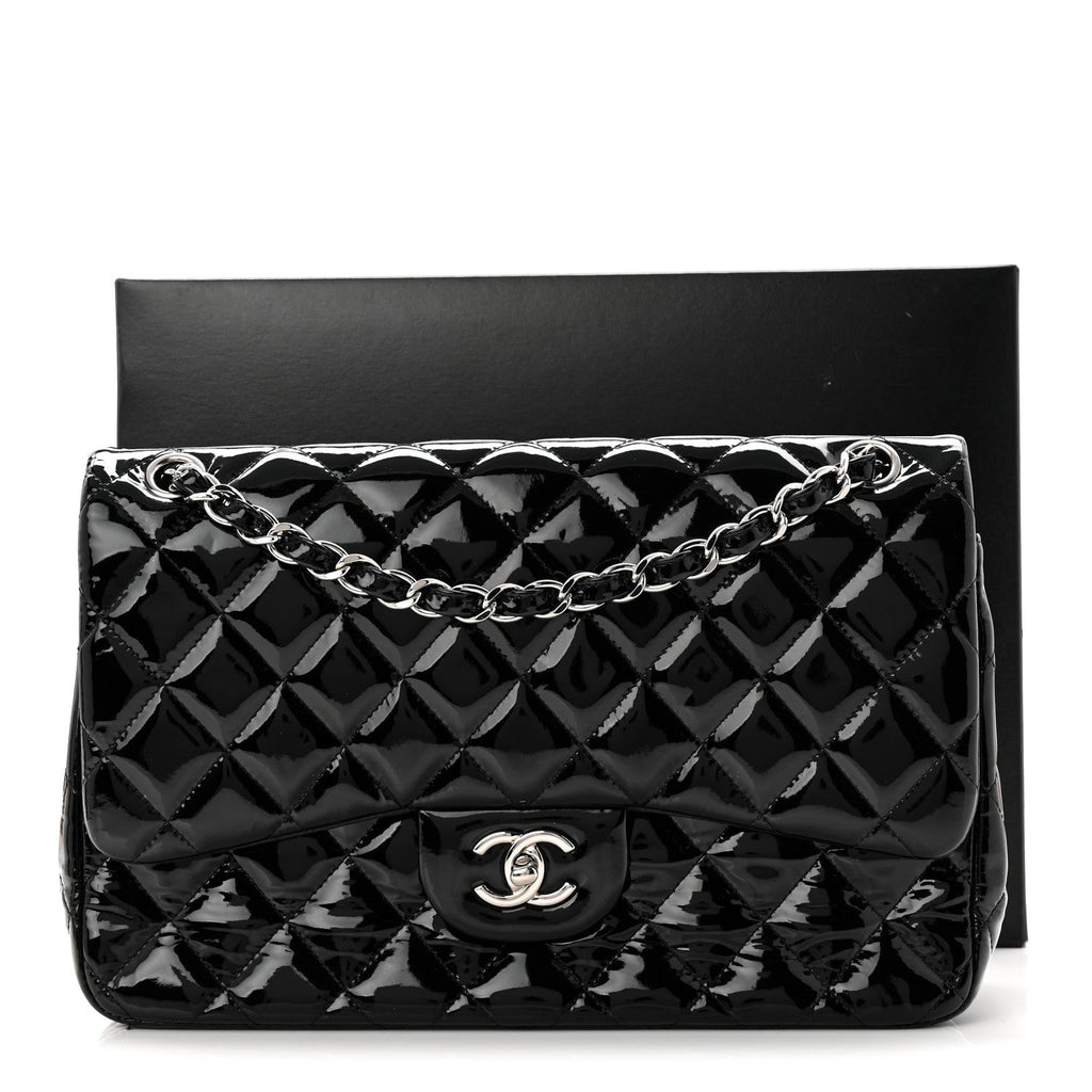 Patent Quilted Jumbo Double Flap Black At My store