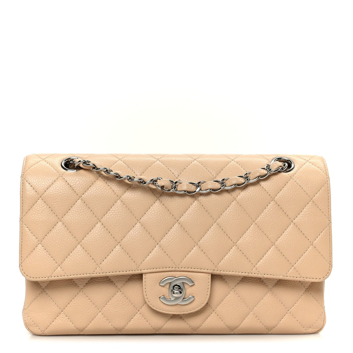 Caviar Quilted Medium Double Flap Beige At My store