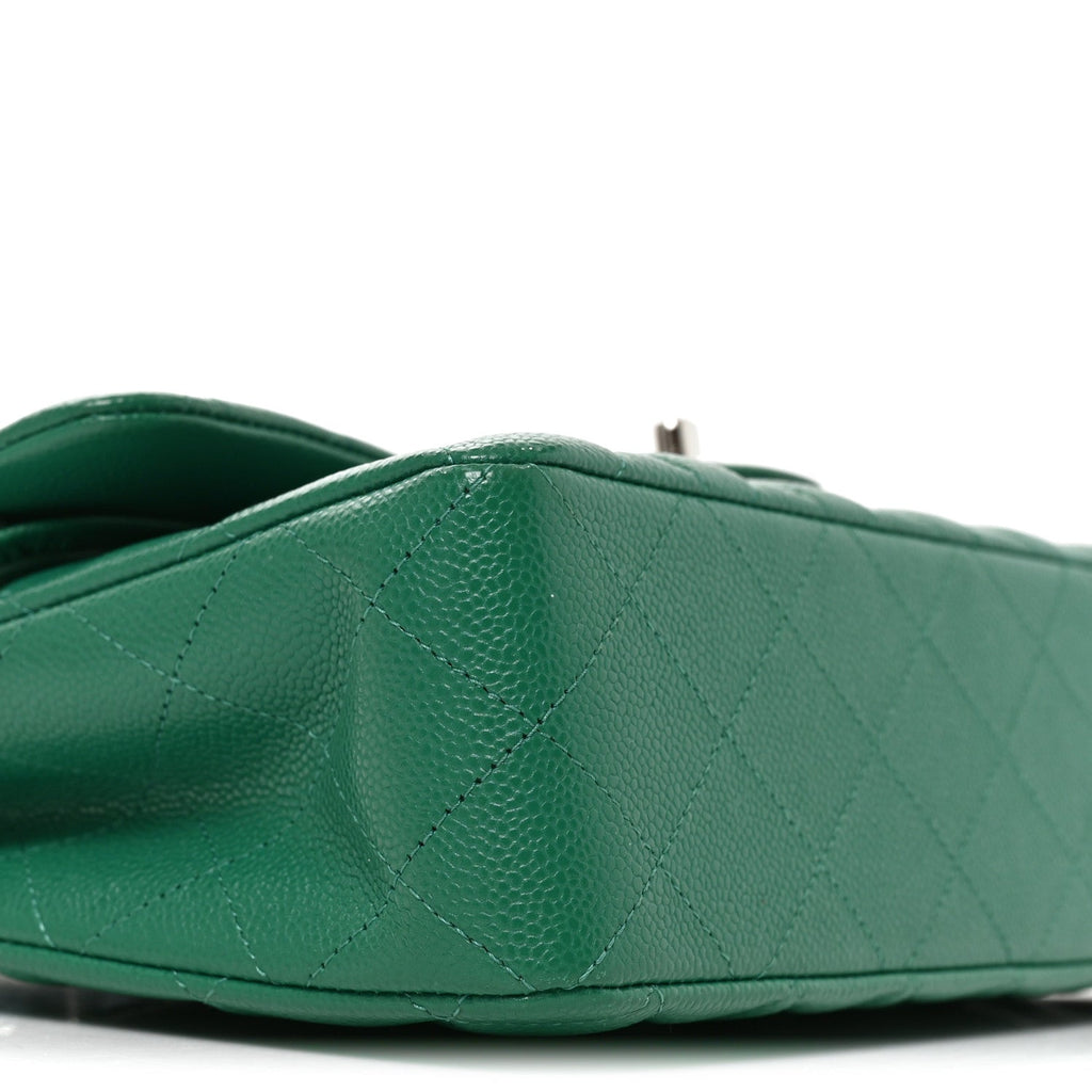 Caviar Quilted Small Double Flap Green At My store