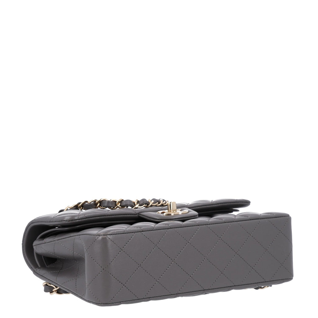 Lambskin Quilted Small Double Flap Grey At My store