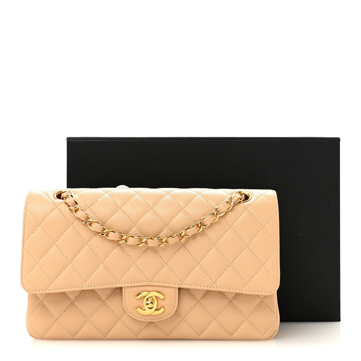 Caviar Quilted Medium Double Flap Beige At My store