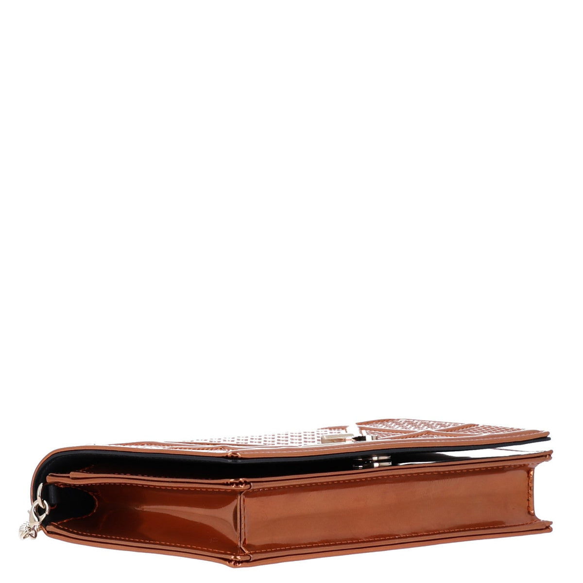 Metallic Patent Micro-Cannage Diorama Wallet on Chain Pouch Orange AT My store