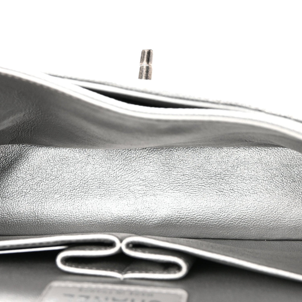 Metallic Caviar Quilted Medium Double Flap Silvery At My store