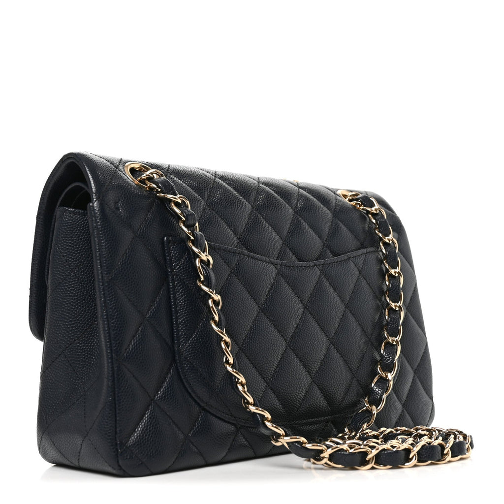 Caviar Quilted Small Double Flap Dark Navy At My store