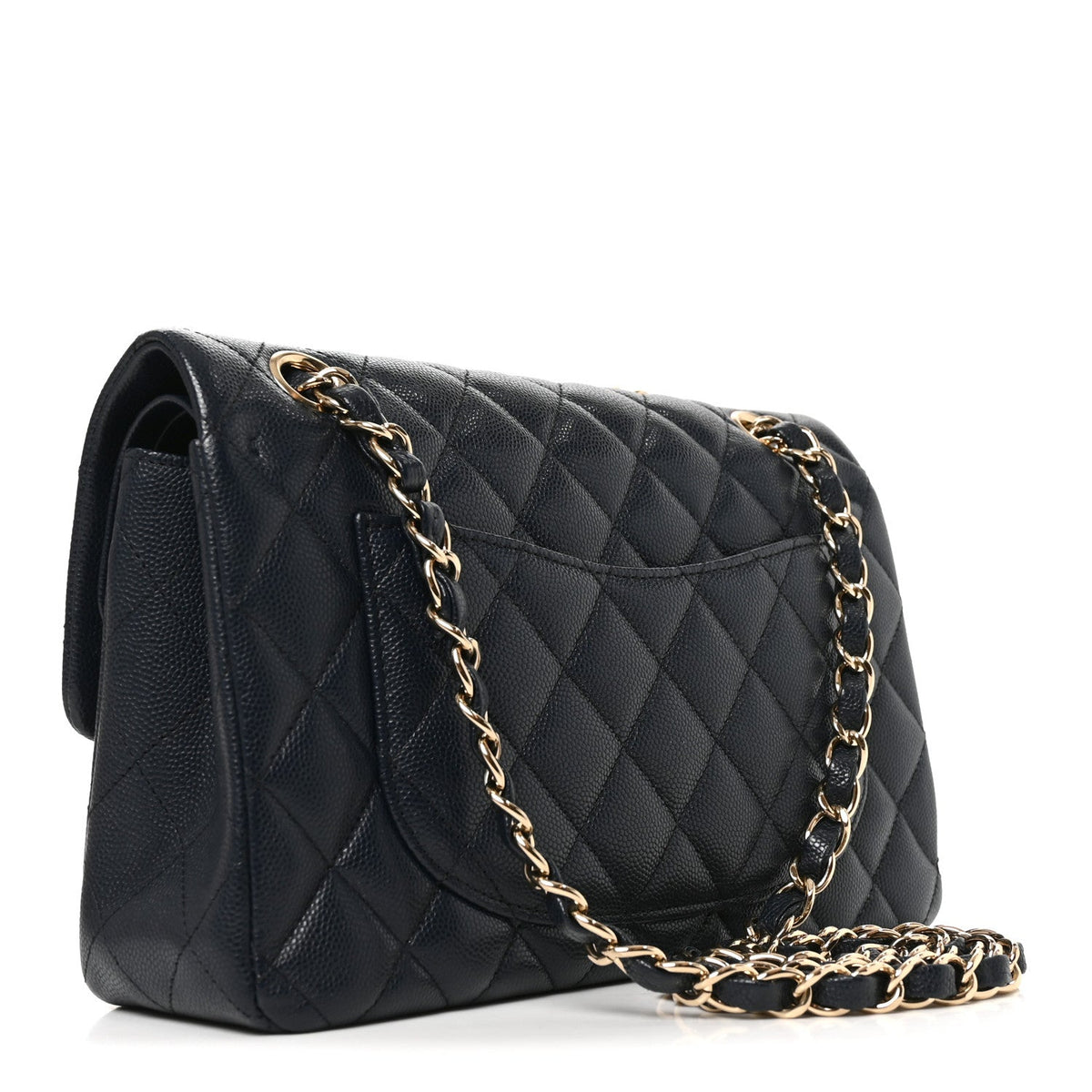 Caviar Quilted Small Double Flap Dark Navy At My store