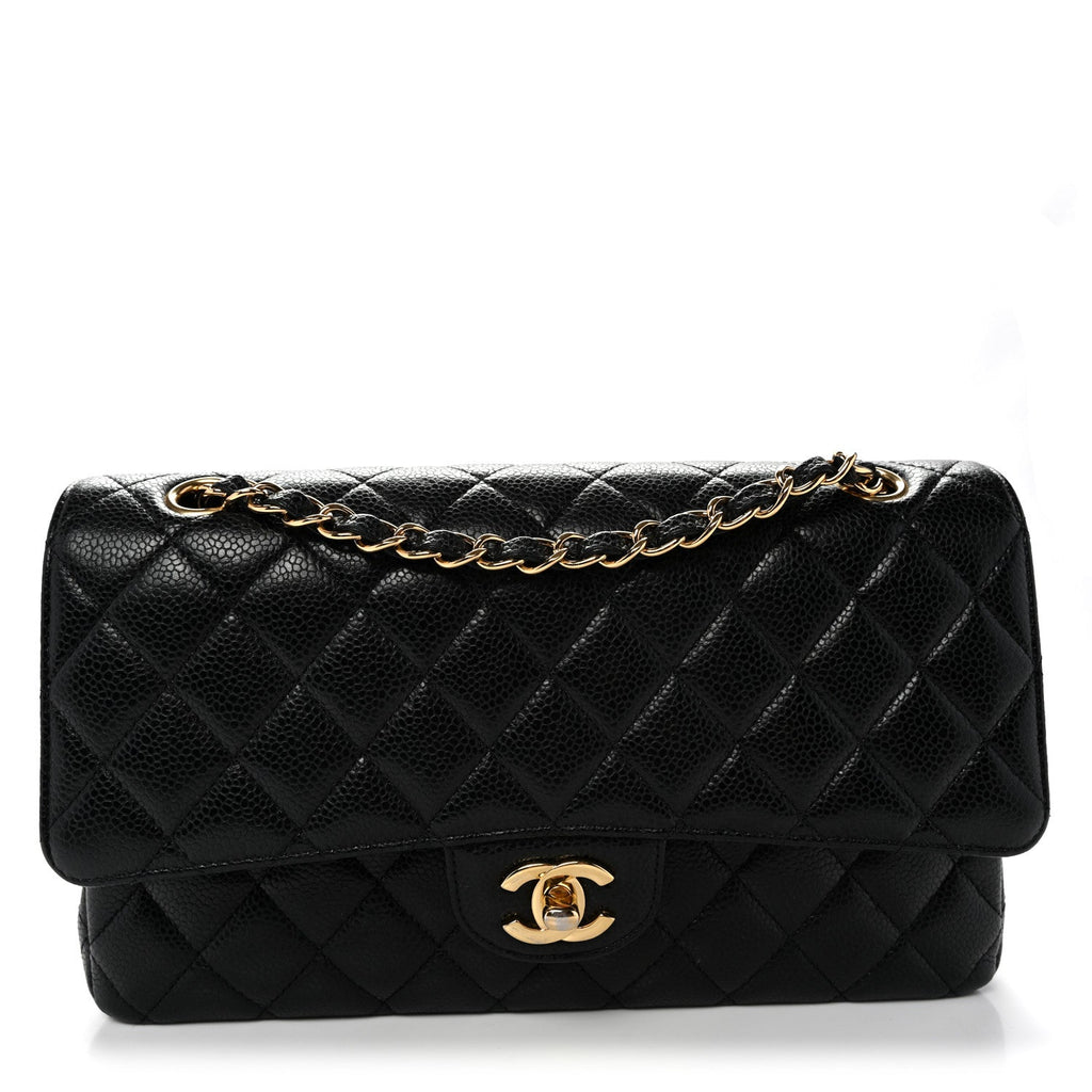 Caviar Quilted Medium Double Flap Black At My store