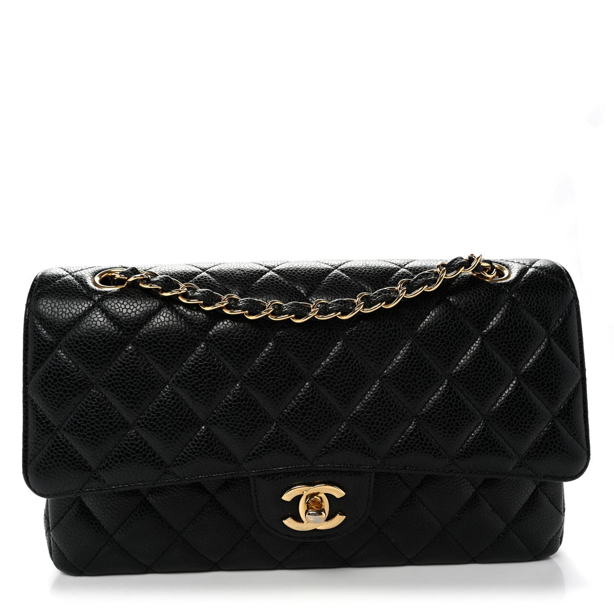 Caviar Quilted Medium Double Flap Black At My store