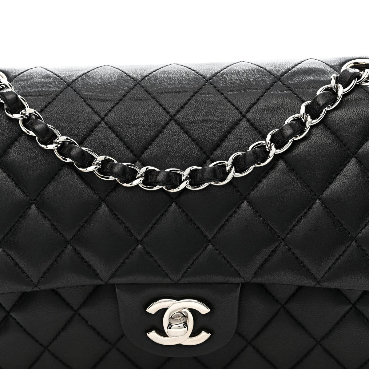 Lambskin Quilted Medium Double Flap Black At My store