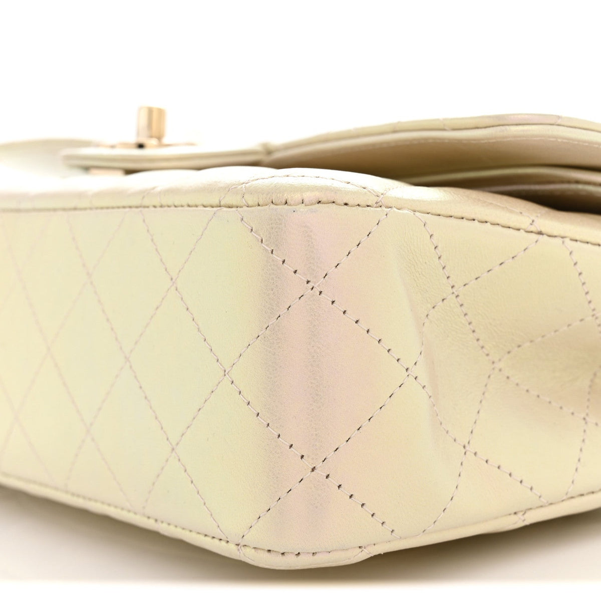 Iridescent Lambskin Quilted Medium Double Flap Ivory At My store