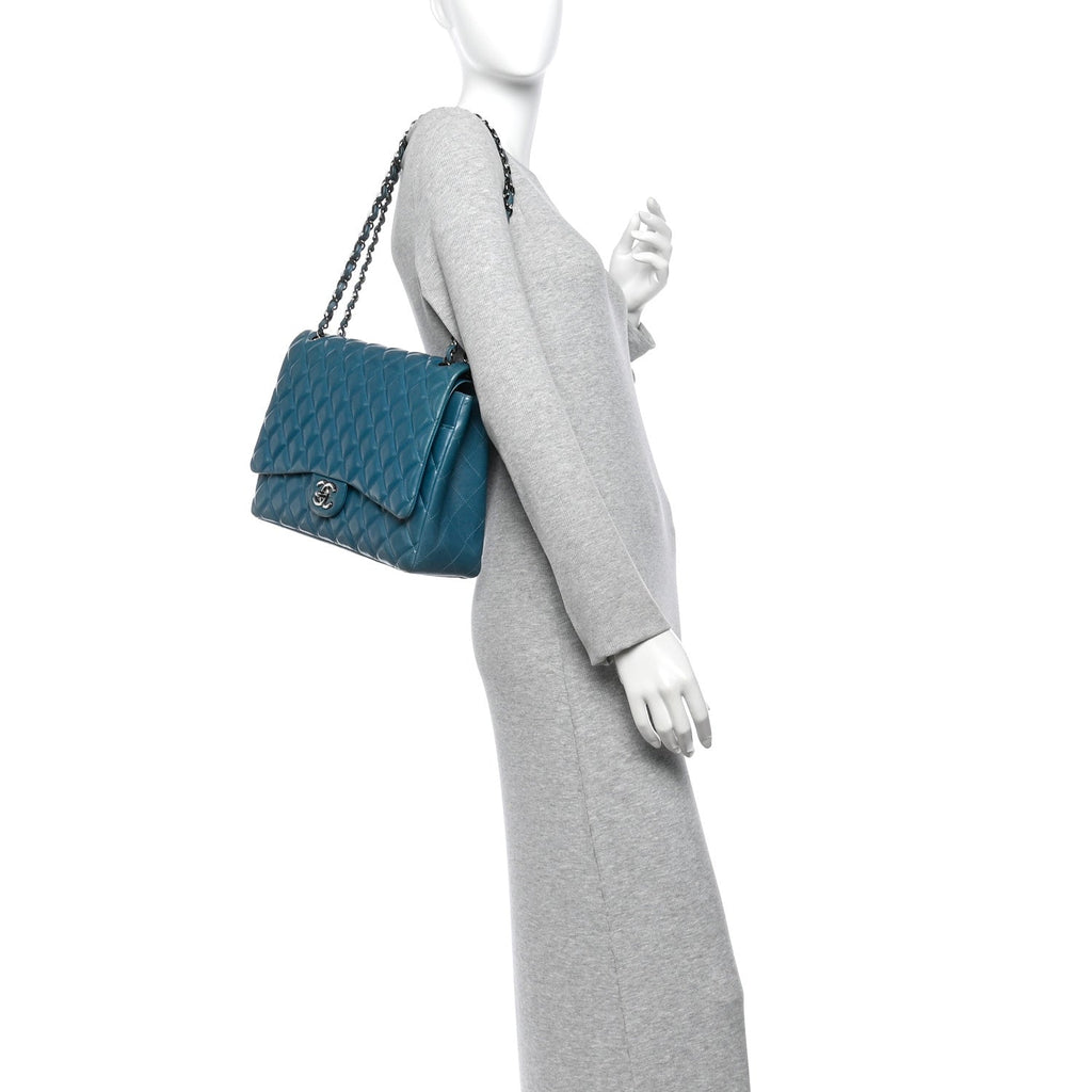 Lambskin Quilted Maxi Double Flap Turquoise At My store