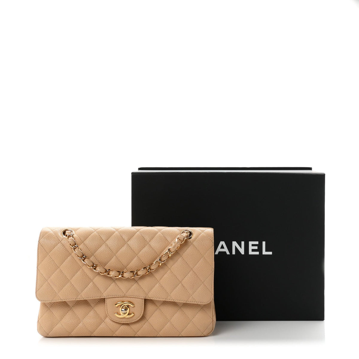 Caviar Quilted Medium Double Flap Beige At My store