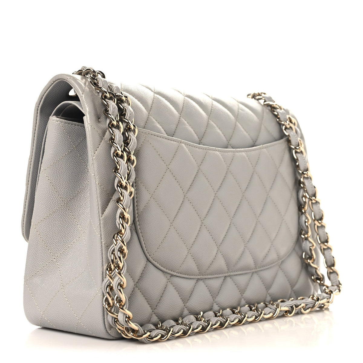 Caviar Quilted Jumbo Double Flap Grey At My store