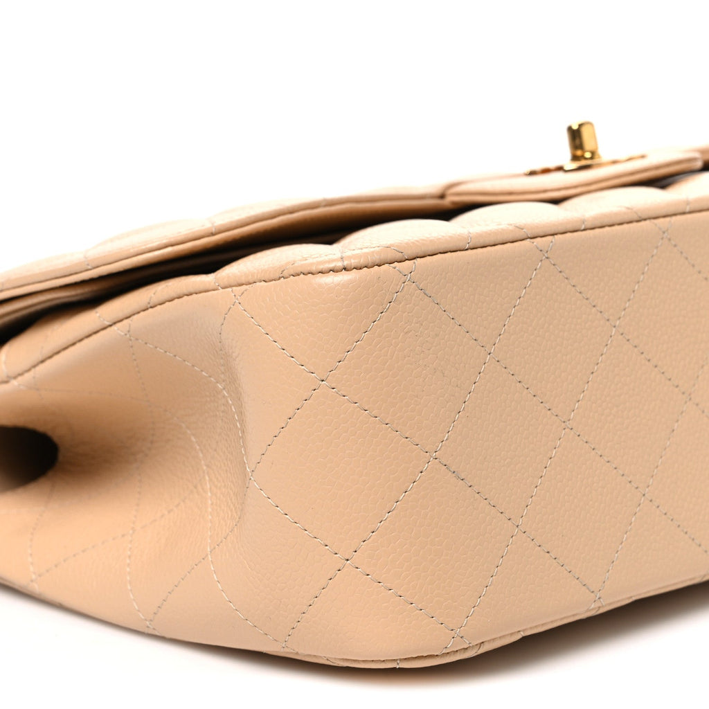 Caviar Quilted Jumbo Double Flap Beige At My store