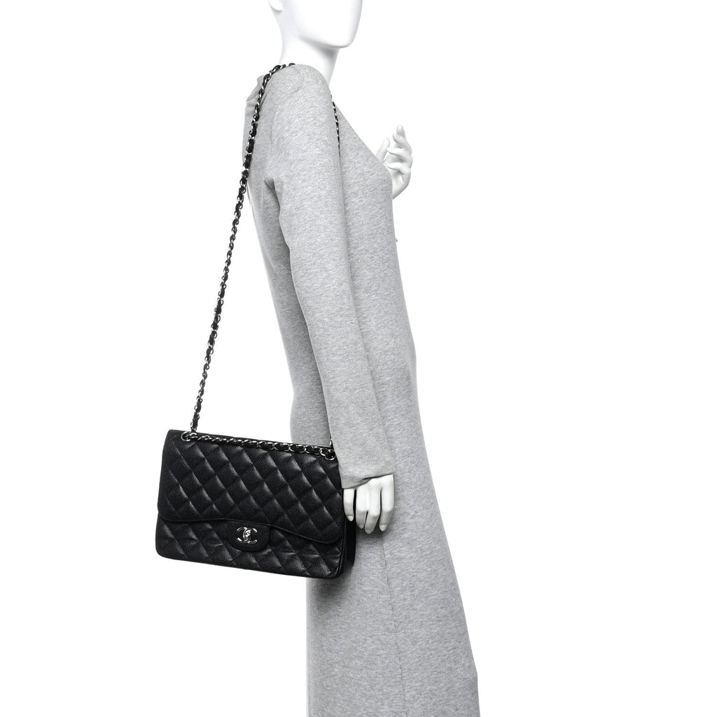 Caviar Quilted Jumbo Double Flap Black At My store