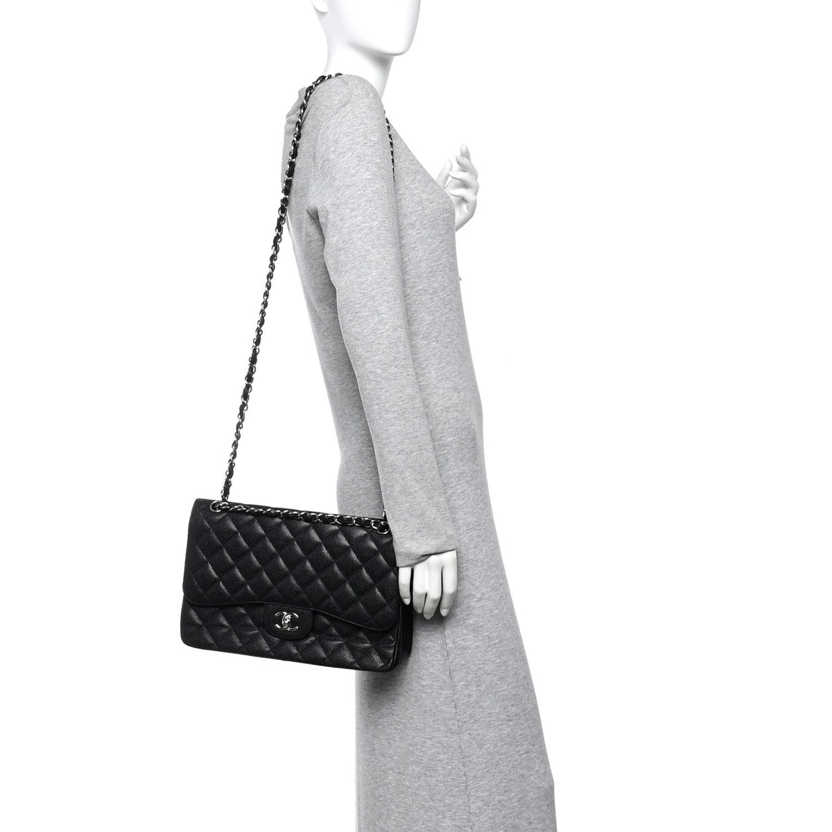 Caviar Quilted Jumbo Double Flap Black At My store