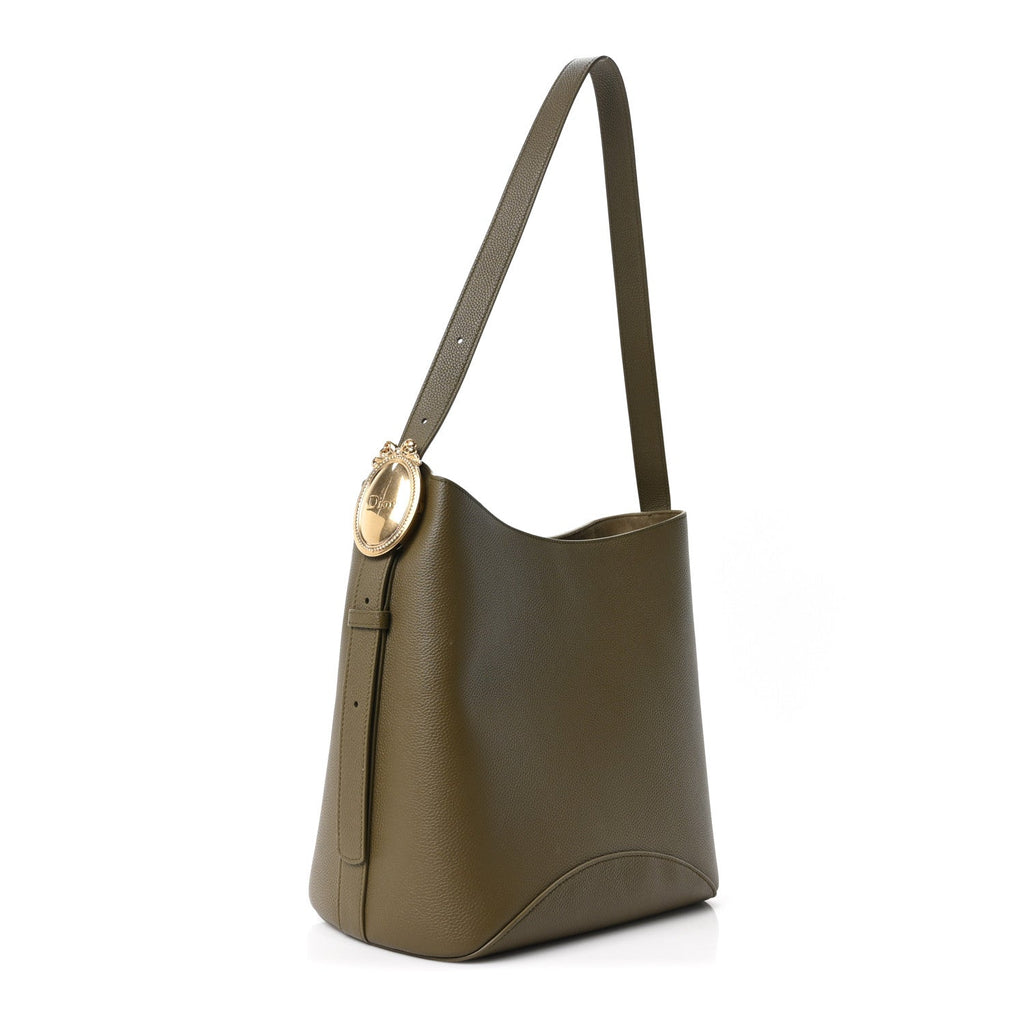 Grained Calfskin Medium Medaillon Bucket Bag Khaki AT My store