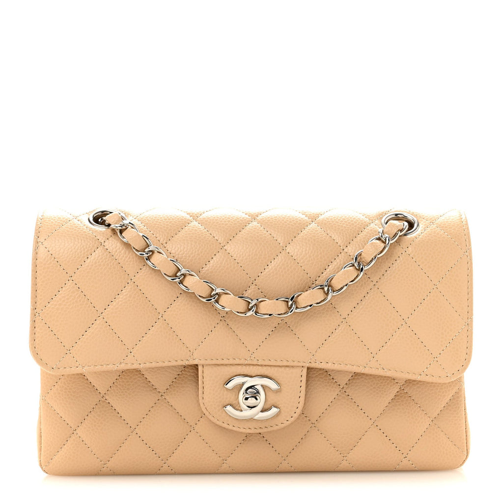 Caviar Quilted Small Double Flap Beige At My store